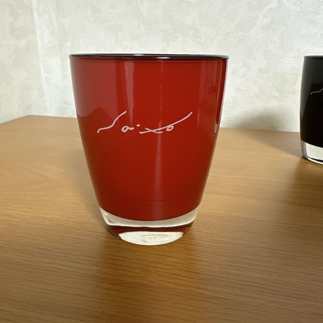 新品未使用　会津漆器　ガラス蒔絵 カトレアグラス (黒内朱・朱)ペアセット