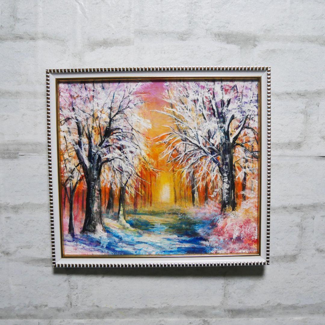 油絵 油彩 油彩画 絵 絵画【冬の夕陽】