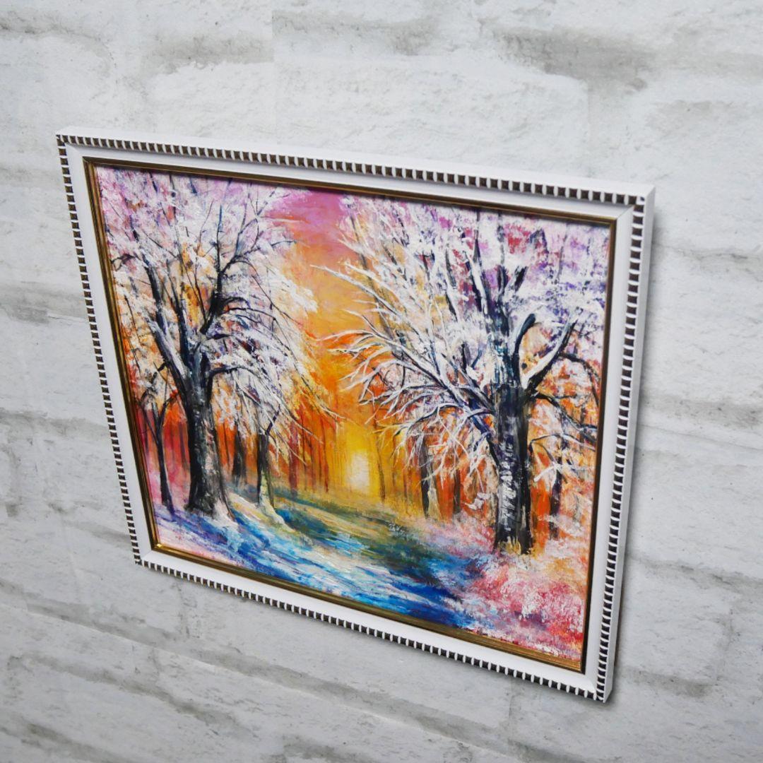 油絵 油彩 油彩画 絵 絵画【冬の夕陽】