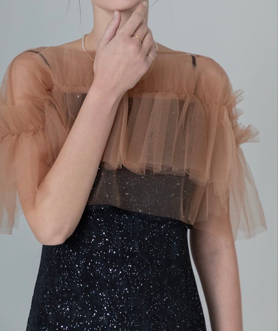 【LEJA】チュールフリルボレロペイントマーメイドドレスワンピース