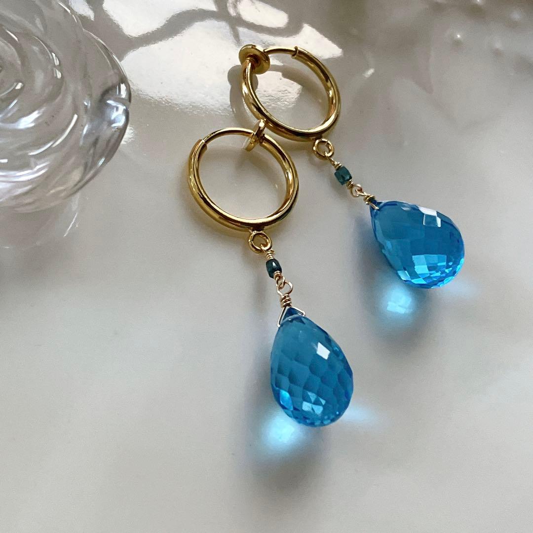 ポメころび◆スーパースイスブルートパーズ×ブルーダイヤイヤリング