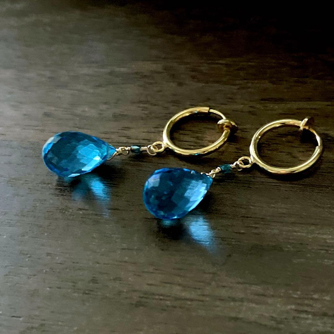 ポメころび◆スーパースイスブルートパーズ×ブルーダイヤイヤリング