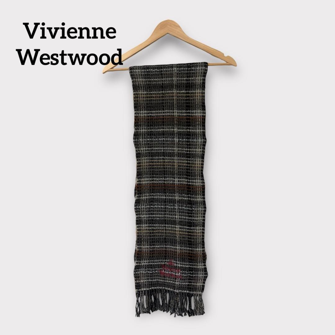 ヴィヴィアンウエストウッド マフラー オーブロゴ刺繍 ワッフル編み ウール 美品