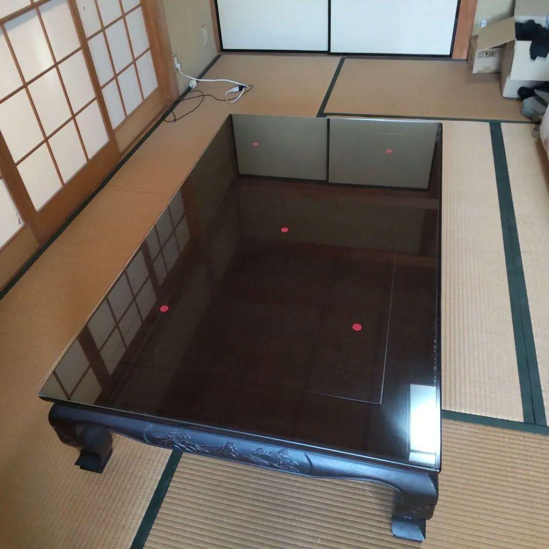 黒檀彫刻座卓テーブル