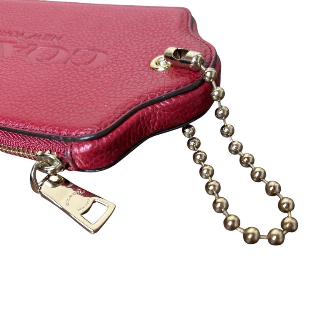 極美品　コーチ　ポーチ　ケース ジップ レザー レッド 財布 リストレット