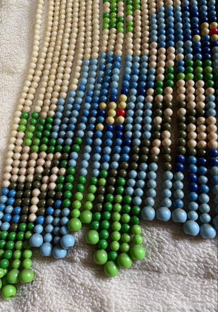 【昭和レトロ】【希少】ビーズのれん 青い花 デザイン