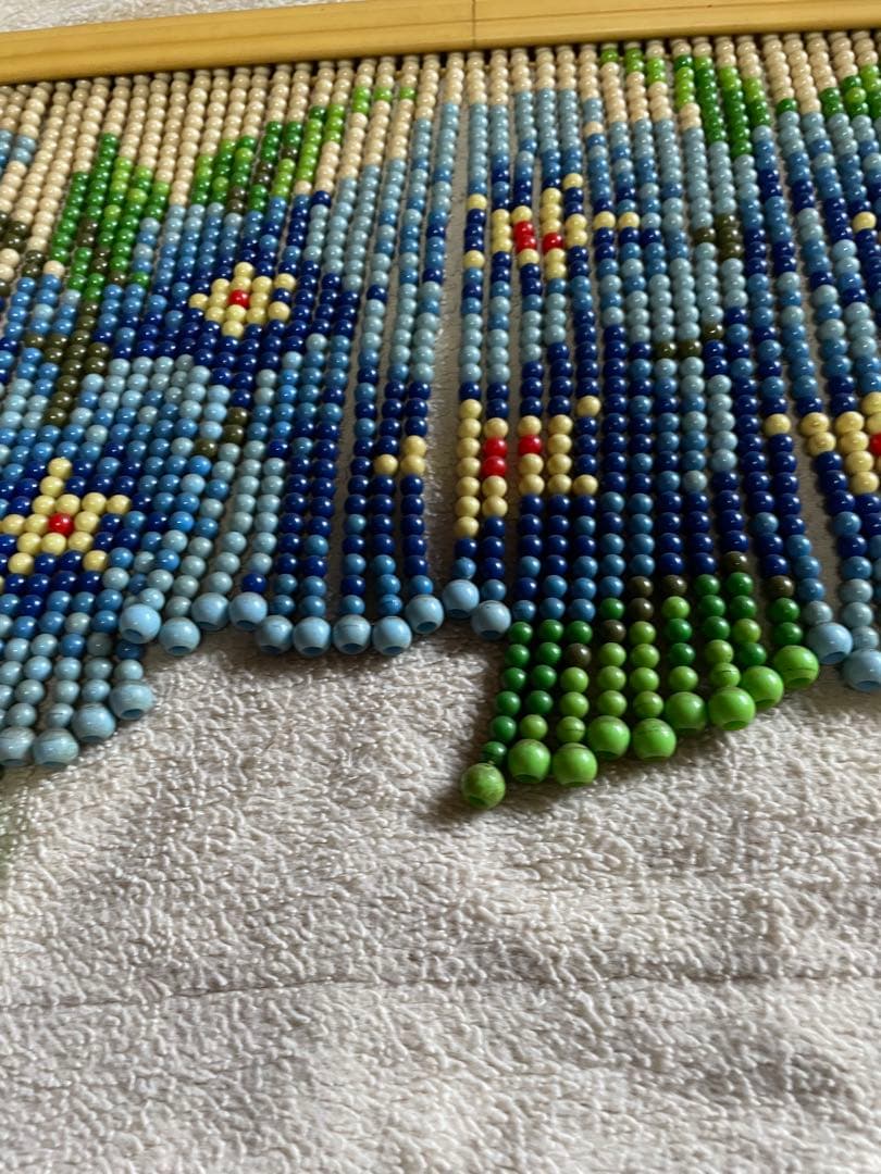 【昭和レトロ】【希少】ビーズのれん 青い花 デザイン