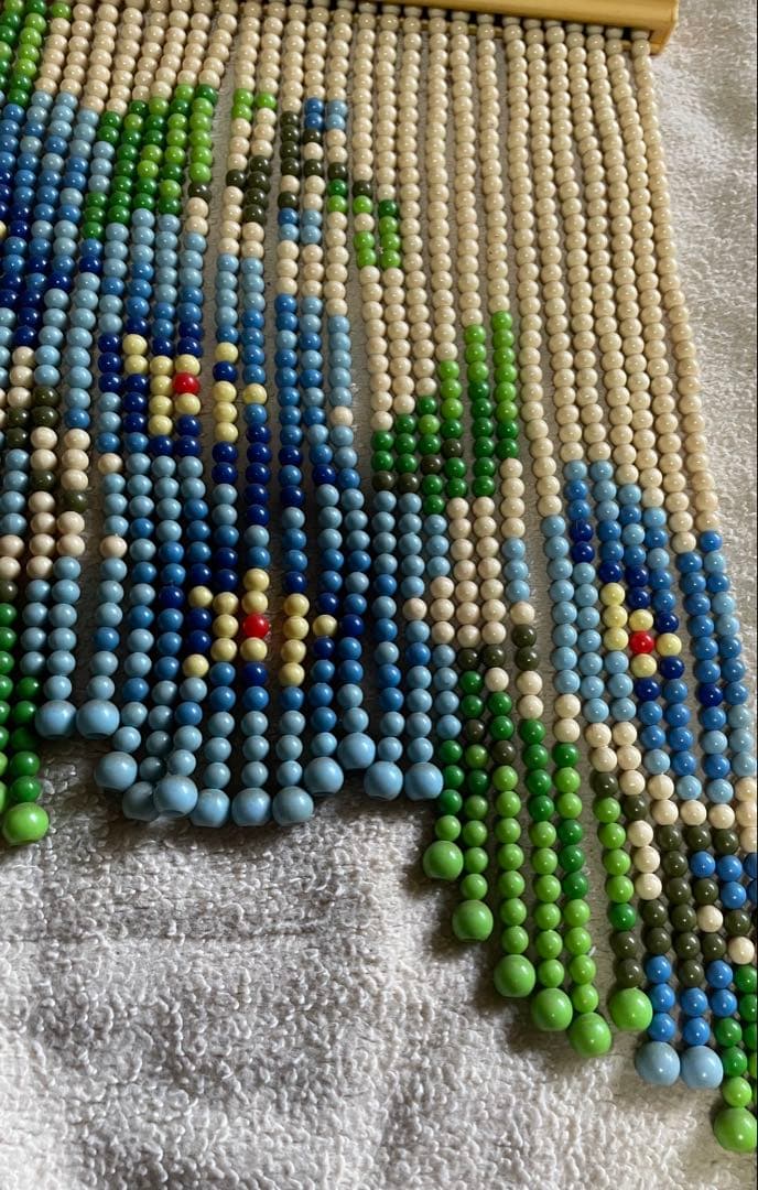 【昭和レトロ】【希少】ビーズのれん 青い花 デザイン