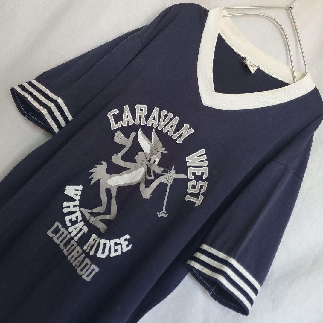 70's~80's sportswear フットボールTシャツ ネイビー キャラ