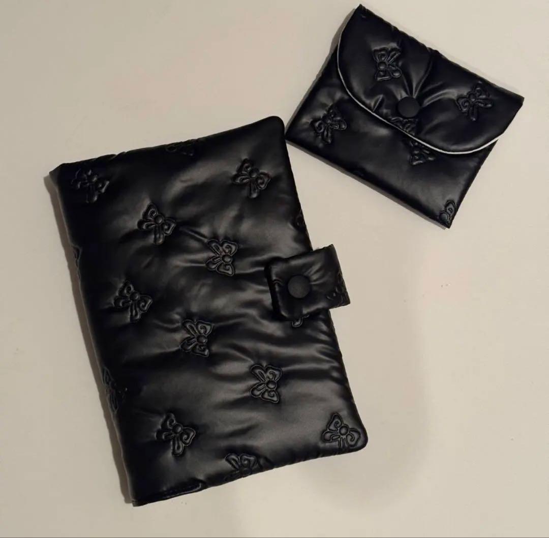 バインダーカバー　ブラック　リボン　A6 韓国　貯金