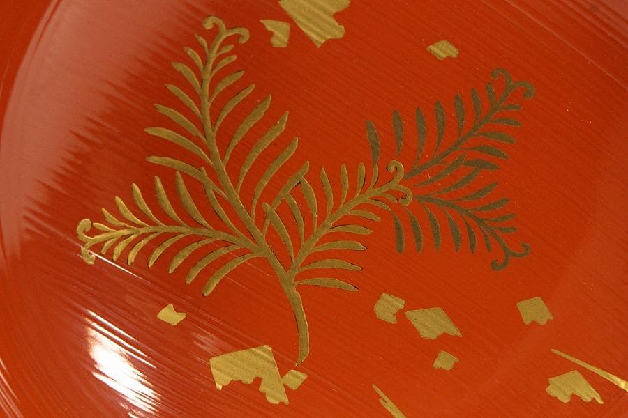 平安象彦製 朱塗刷毛目 蓋蒔絵 椀 十客 美品 共箱(K-A751)