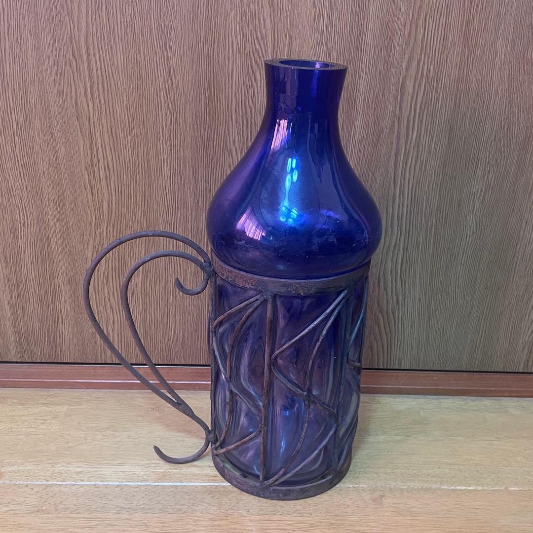 アンティーク　コバルトブルー　ガラス　サビ　花瓶　置物