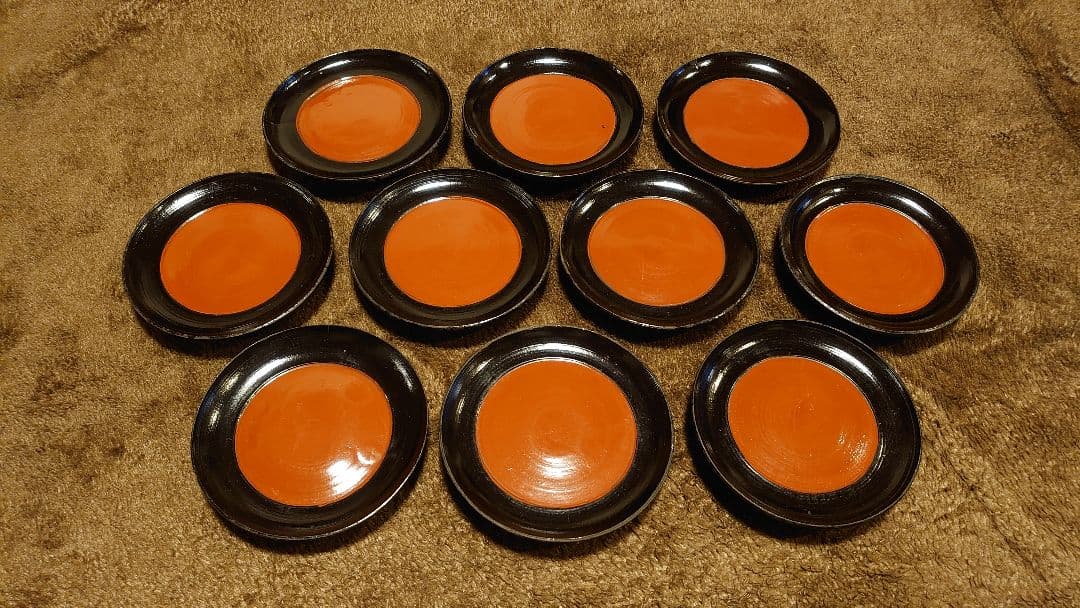 輪島塗　漆器　朱塗　栗色　豆皿　菓子皿　台皿　蔵出し　１０客