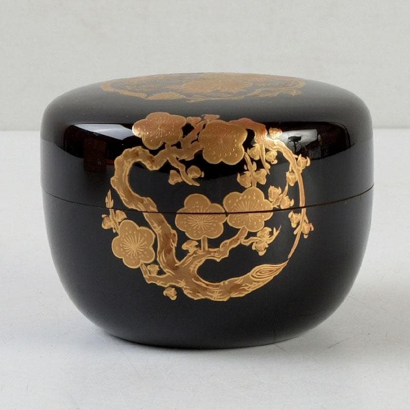 茶道具　塗匠　哲山作　花丸菊花蒔絵　平大棗　共箱　V　9354