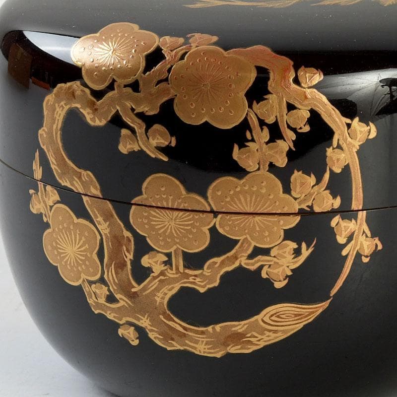 茶道具　塗匠　哲山作　花丸菊花蒔絵　平大棗　共箱　V　9354