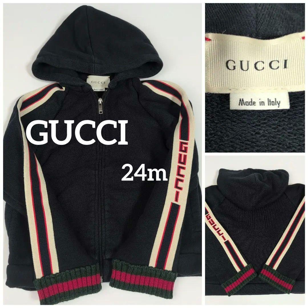 GUCCI グッチ ネイビー 肩ロゴ入りフード付きパーカー