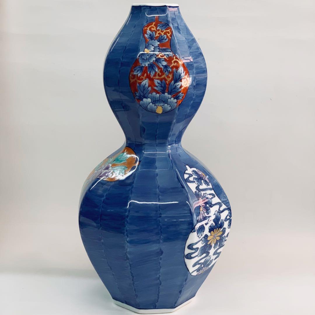 【花瓶1】有田焼　瓢形　瓢絵　12号　崋山万右衛門　共箱