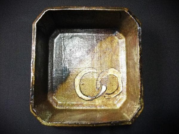 織部 四方 布引 菓子鉢 葵窯「二代春二」加藤春二 共布