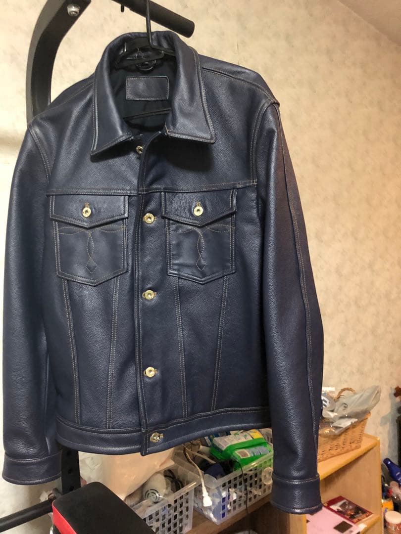 レザージャケット、ネイビー