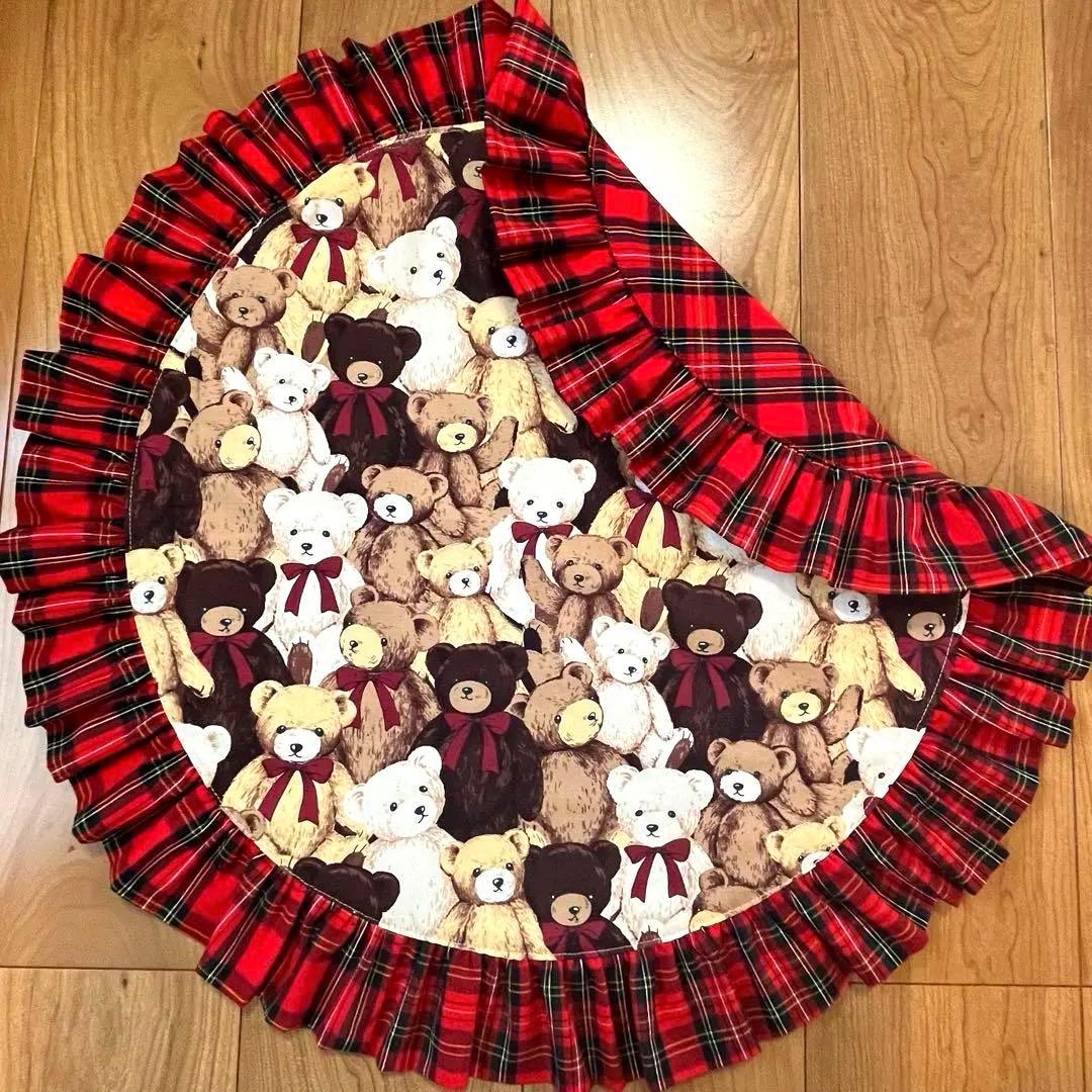 1253.カフェマットL61 くまタータンチェック　リバーシブルハンドメイド犬服