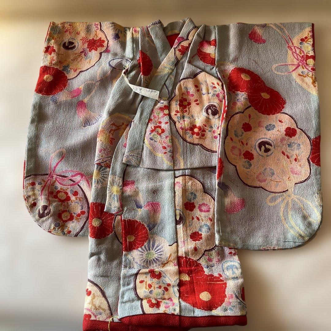 パンダ　古布　江戸縮緬　13号　人形の着物　八稜鏡　103107