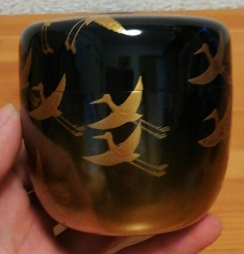 尋牛斎書付　松寛作　郡鶴　蒔絵　梨地　棗　共箱　茶道具