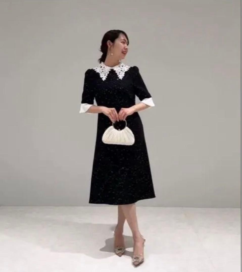 leja花柄レースカラー　スパンコールドレス