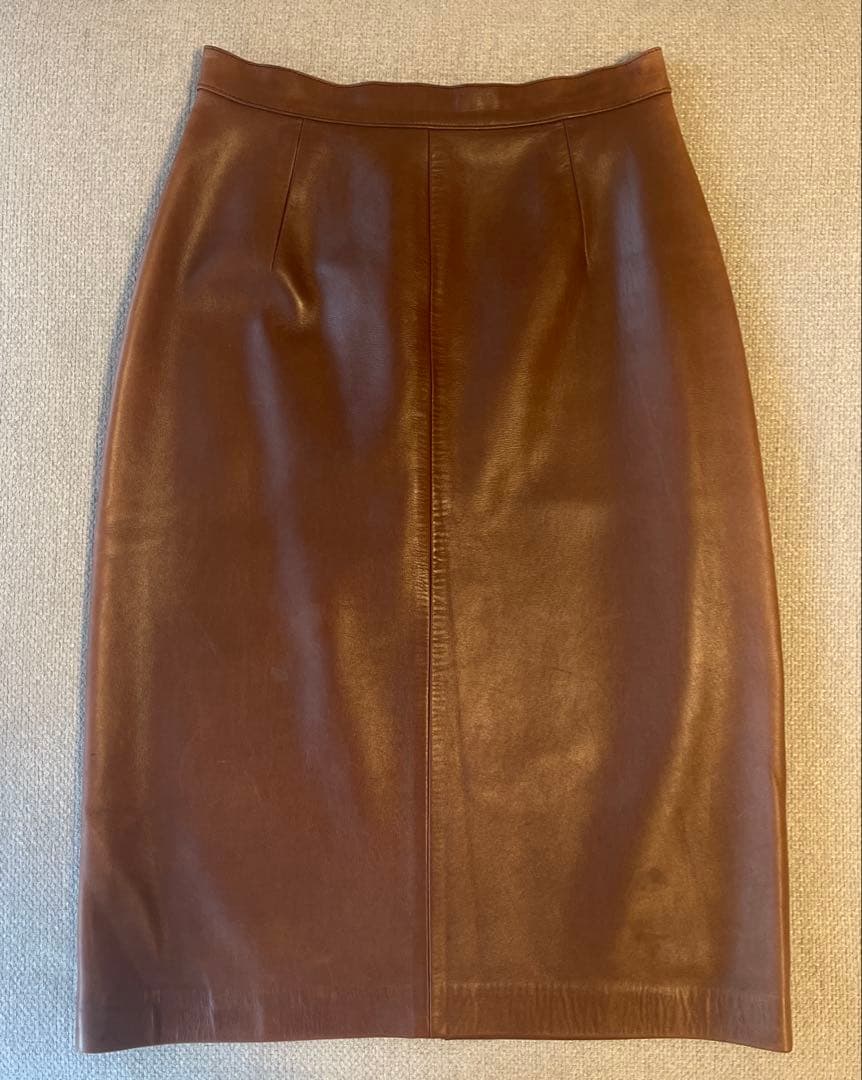 ロエベ　ブラウン　ラムレザー タイトスカート ひざ丈　サイズ38