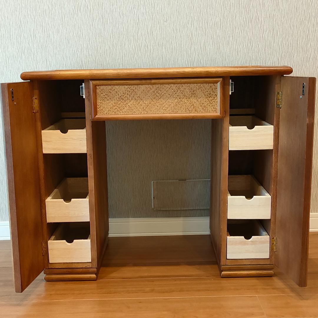 ラタン　机　スツール付き　 引出し７杯　書机