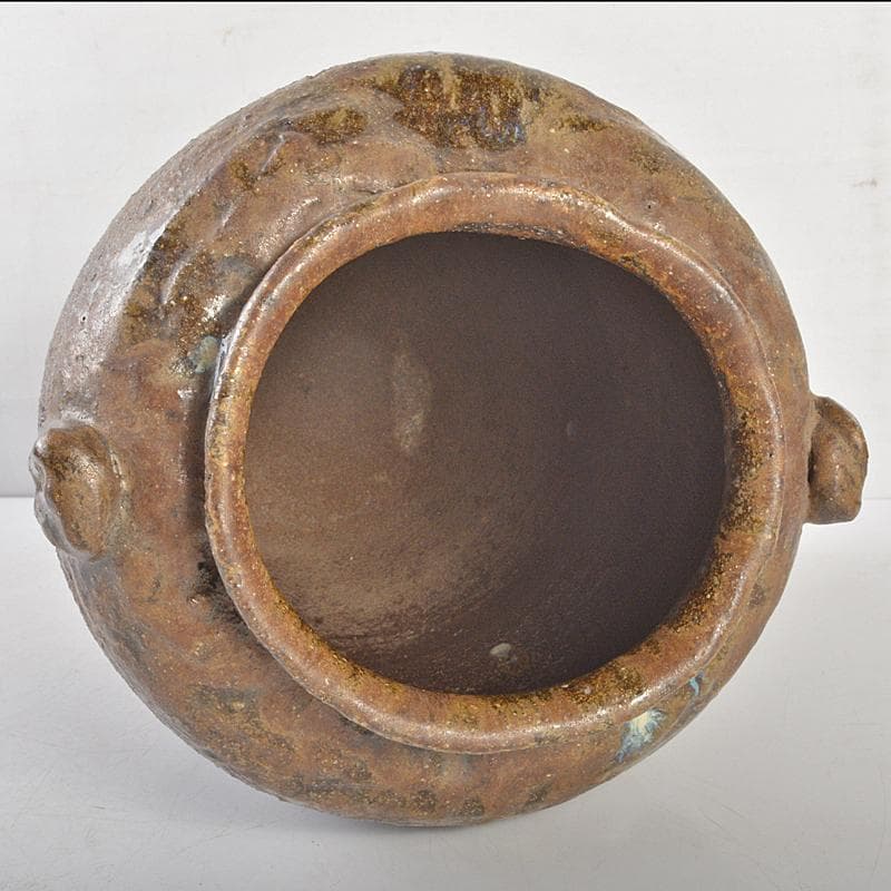 膳所焼　淡海ぜぜ　双耳壷　花瓶　在銘　時代箱　V　R6760B