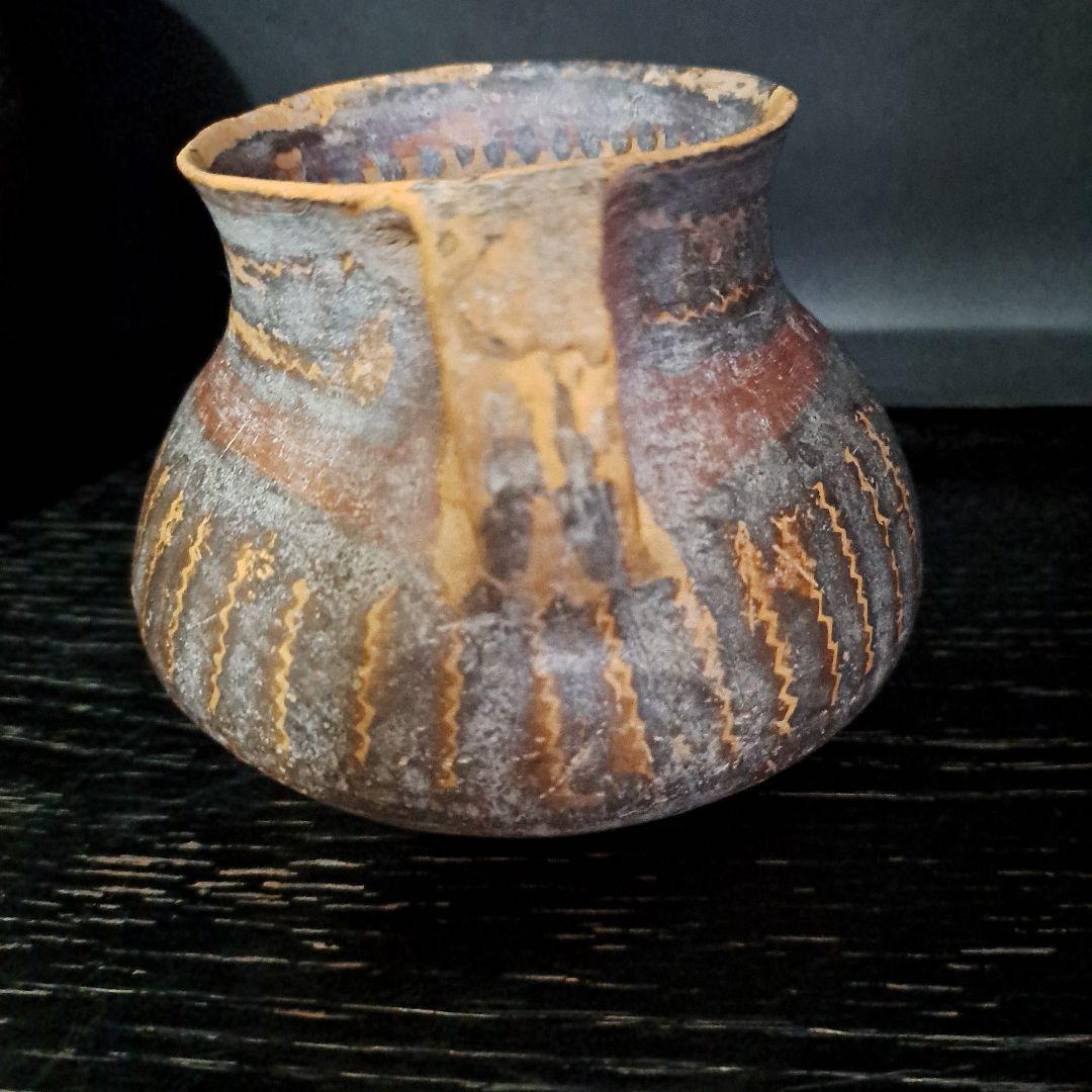 古代メキシコ産　土器　 水亀　水差し　縦縞模様