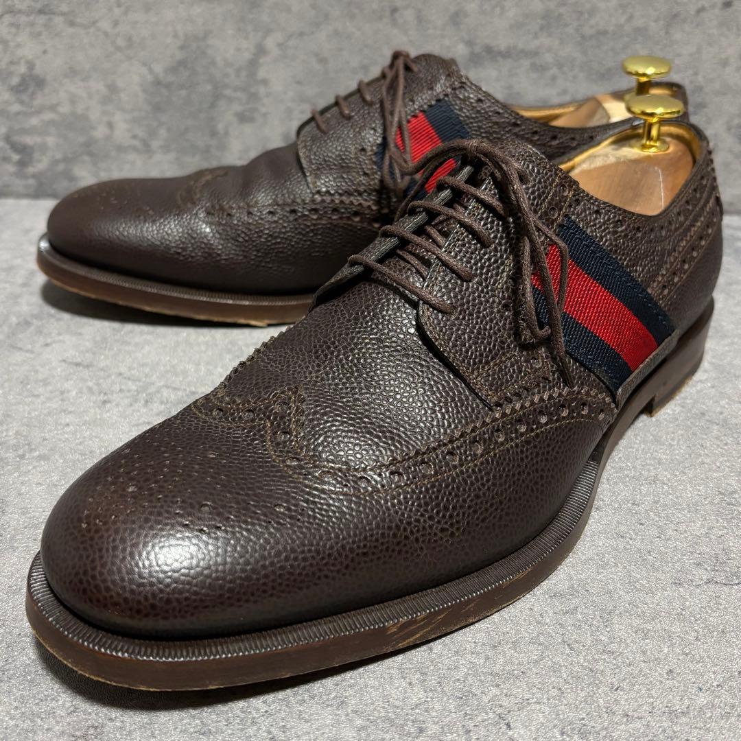 未使用級　グッチ　ドレスシューズ　シェリーライン　シボ革　ブラウン　2126