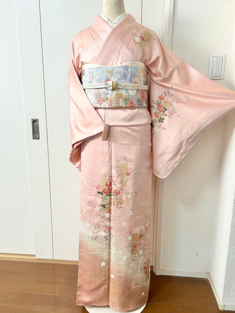 美品　しつけ糸付き　トールサイズ　裄丈長め　正絹訪問着　フルセット4点　入学式