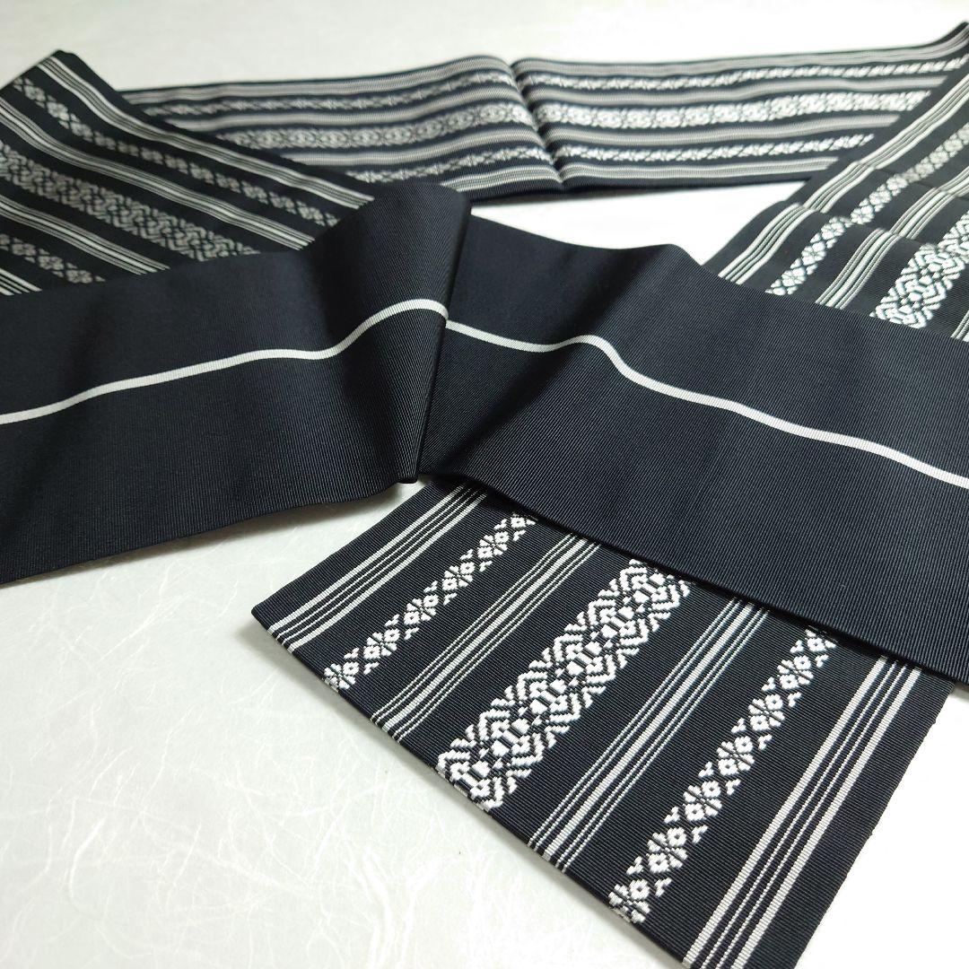 正絹 半幅帯 井上絹織 本場筑前 博多織 金ラベル 黒 未使用品 逸品