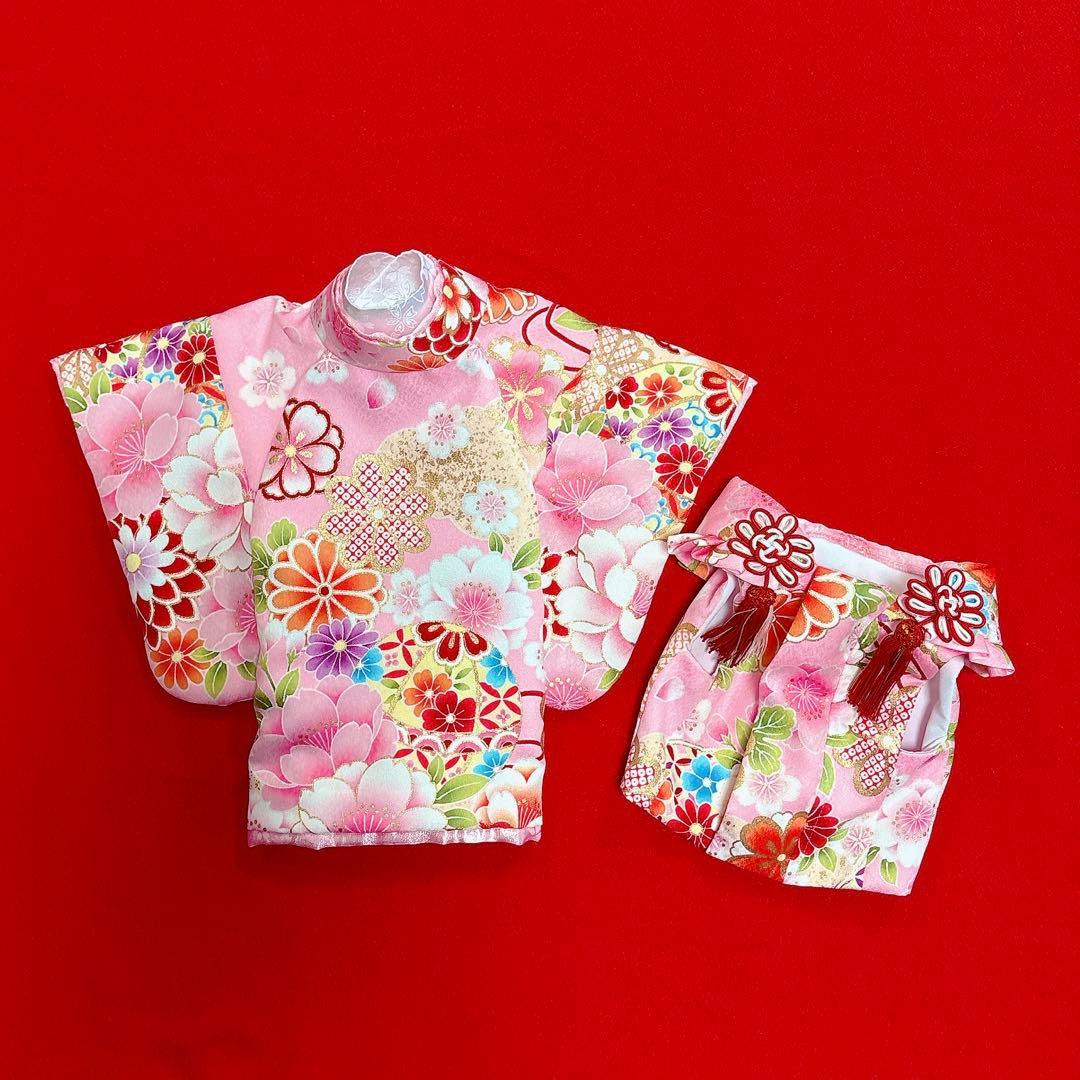 即納✨犬の着物&お被布セット 振袖 金彩入り ピンク S 洗える着物 犬服