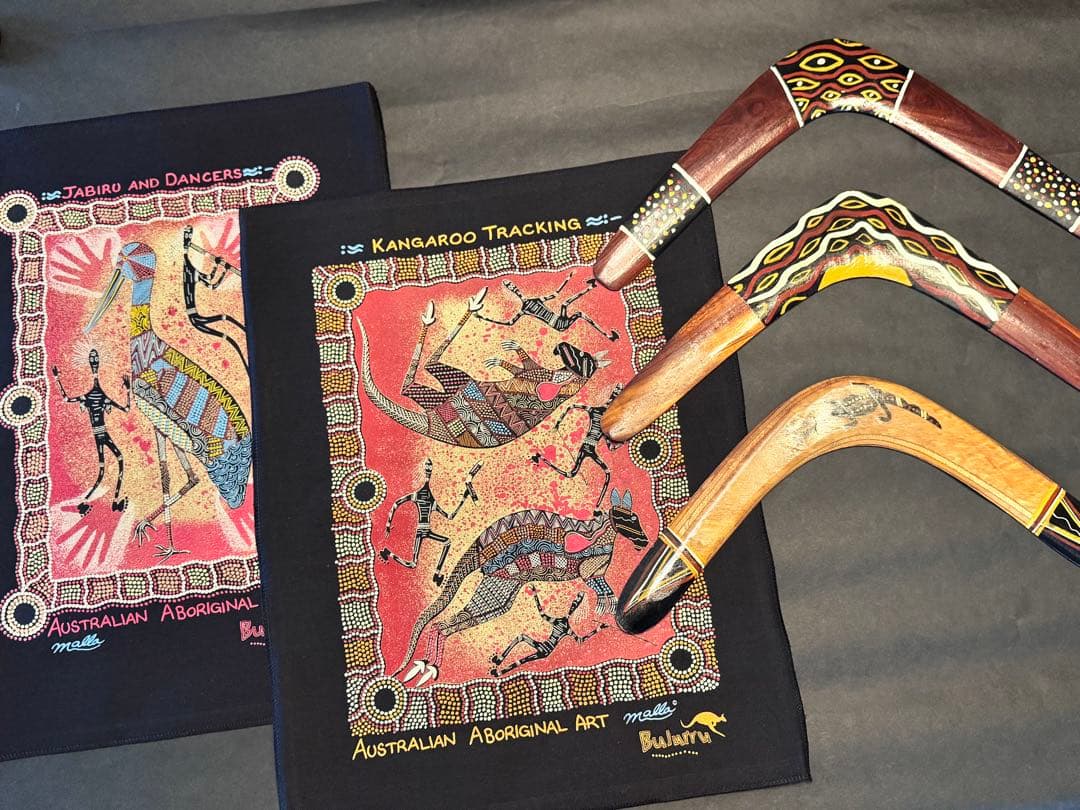オーストラリアンアボリジナルアート タペストリー2点セット ブーメラン