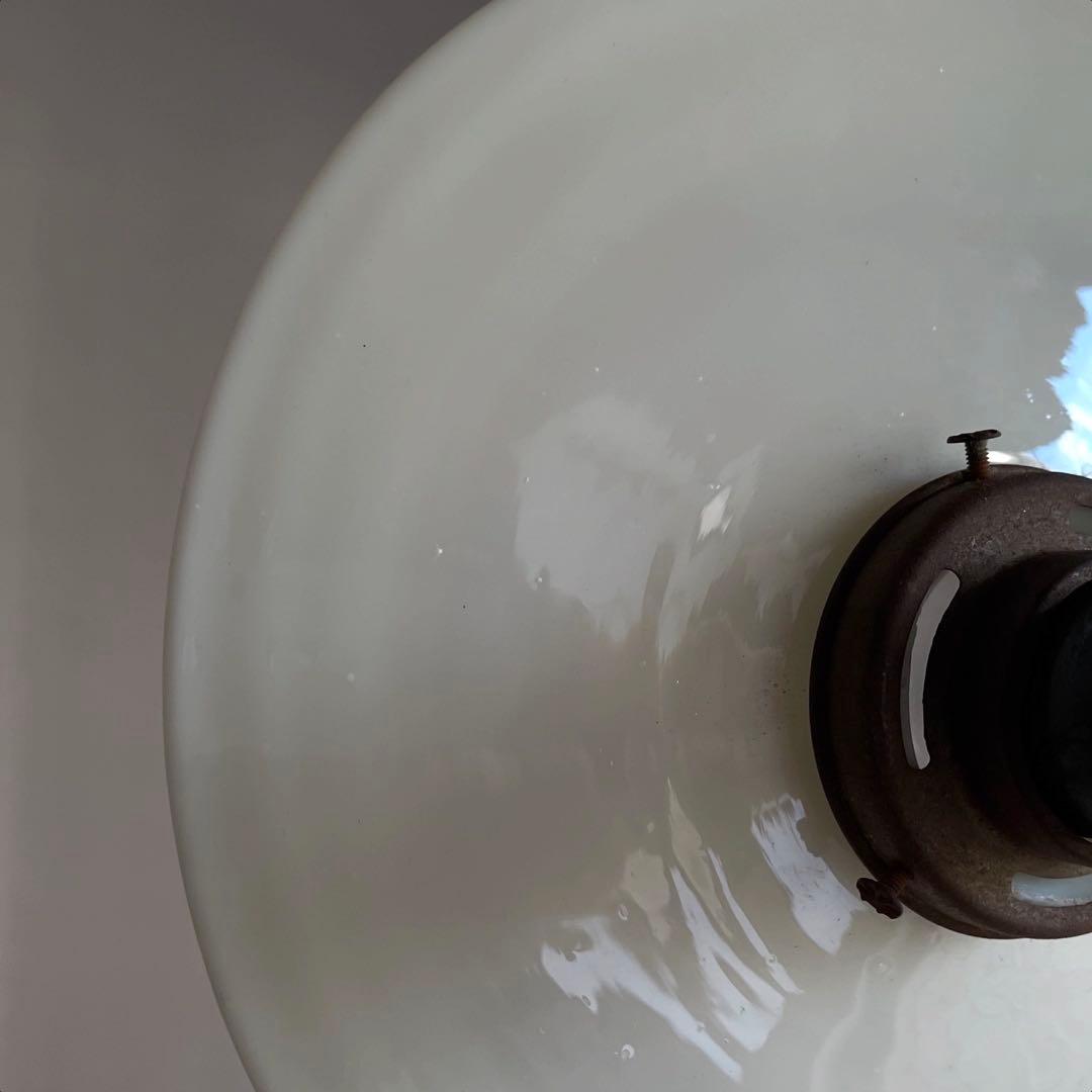 アンティーク　古い乳白ガラスシェードランプ　レトロ　吊り下げ照明　アトリエランプ