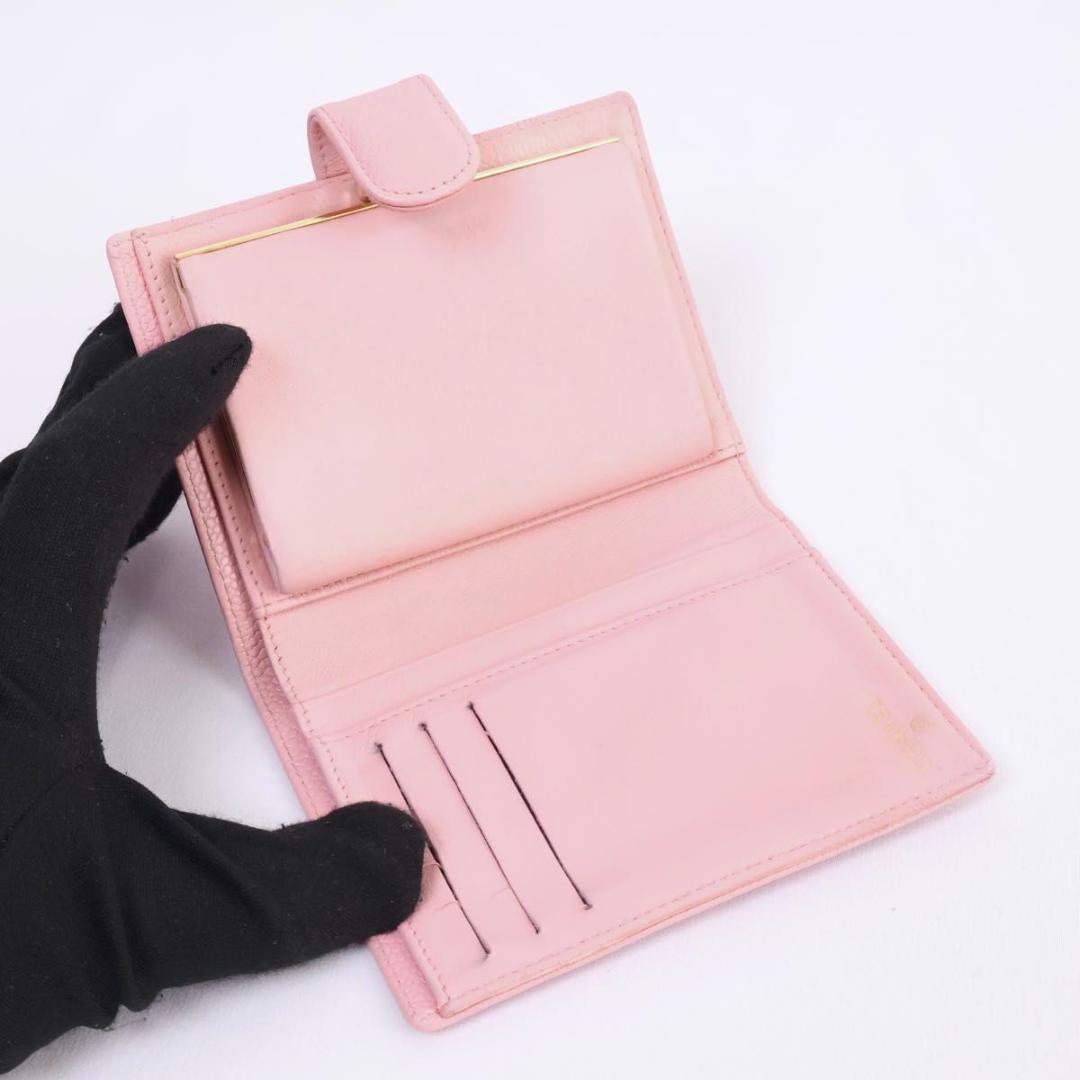 【極美品】CHANEL がま口二つ折り財布　ココマーク　キャビアスキン　ピンク