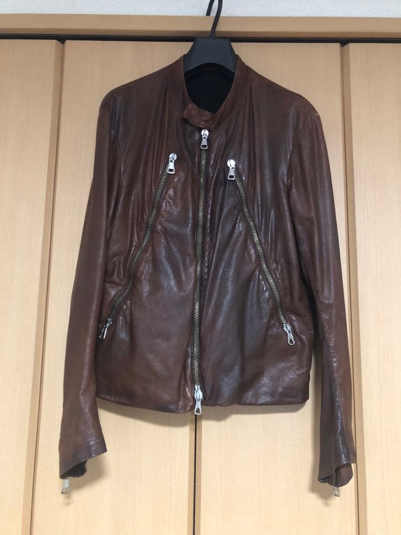 マルタン マルジェラ レザーシングルライダースジャケット 48