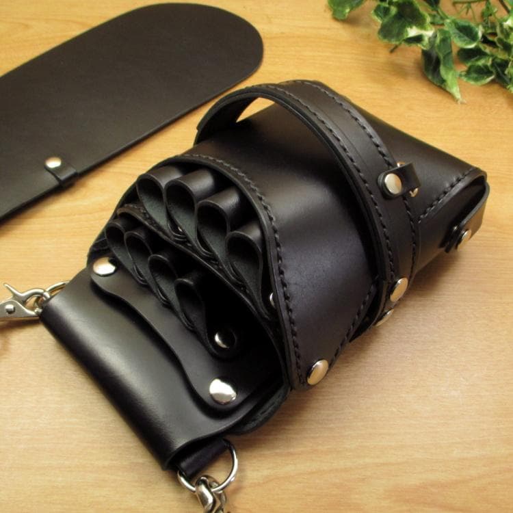 【トリマー向き】 フタ付　ブラック　８丁　本革シザーケース　TSC-14/CKA