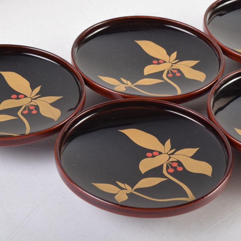 ジャンジャンブル 　慶峯造　南天蒔絵　御箸洗　五客　共箱　C　8791