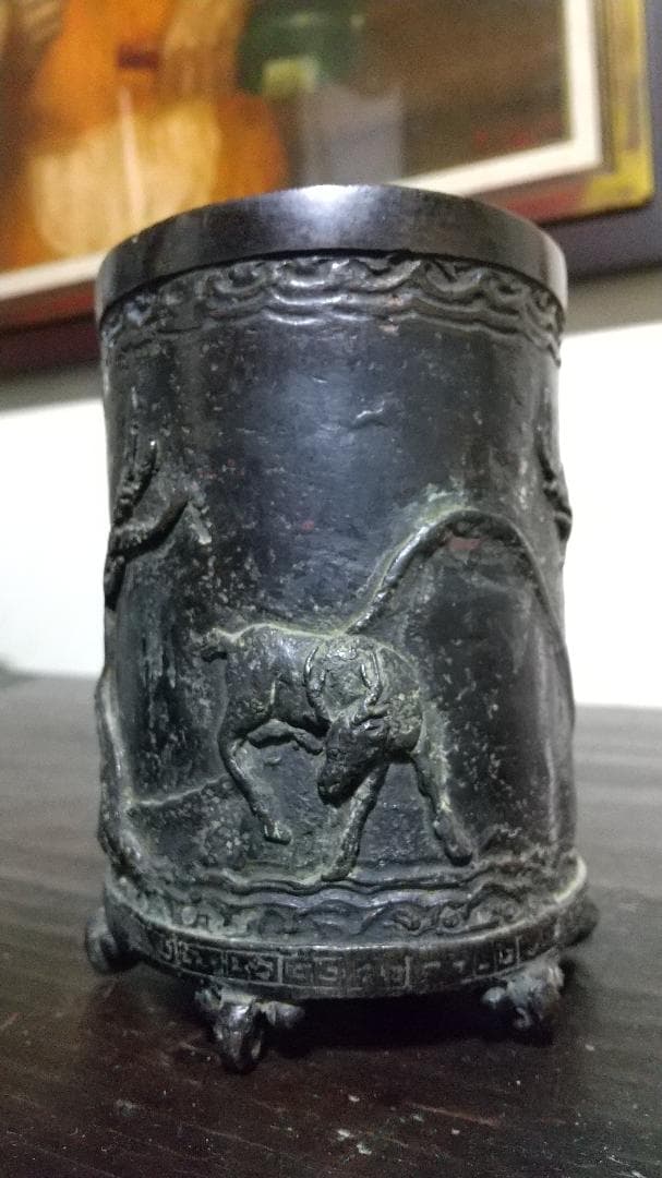 古銅　鹿図　筆筒　中国 or 和物？