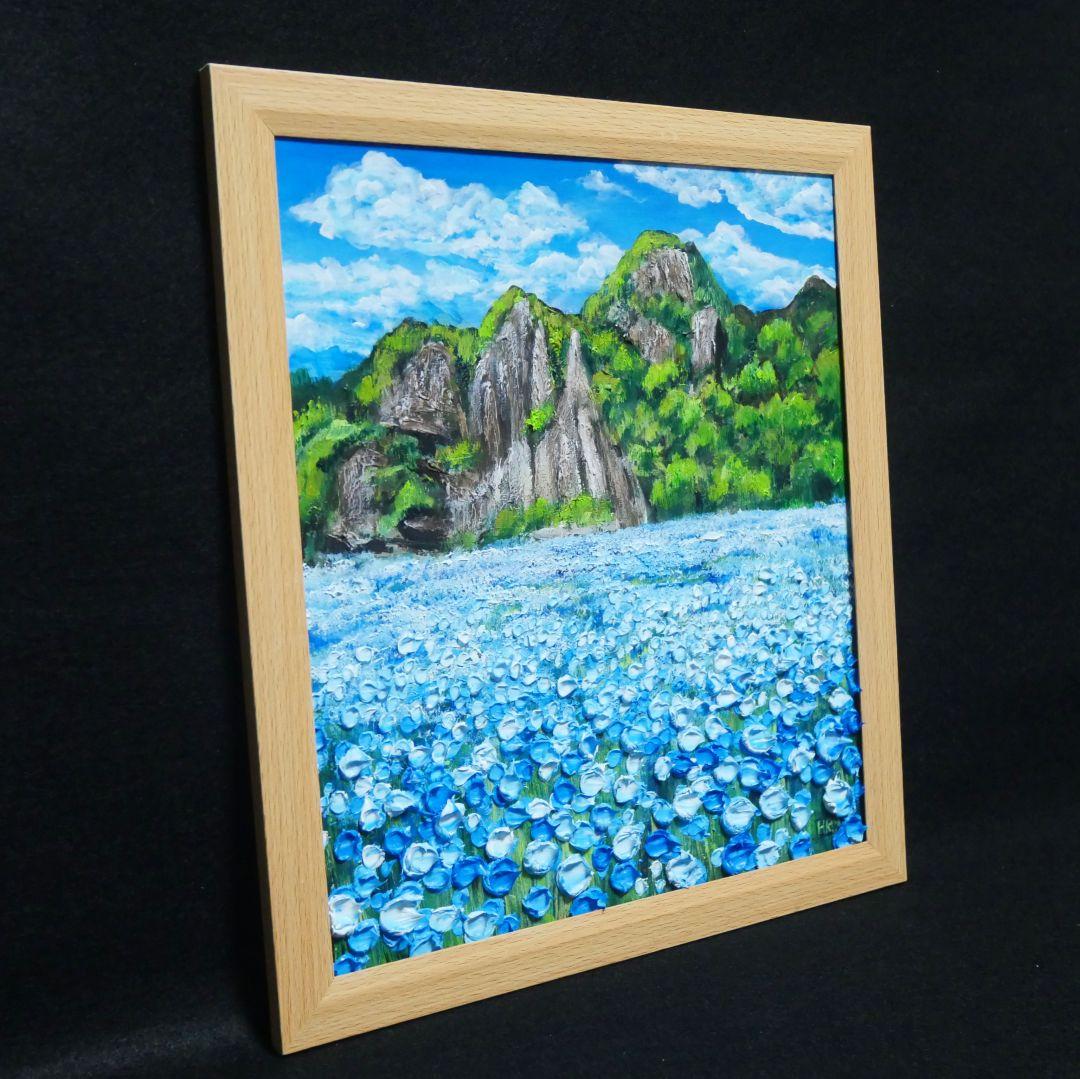 油絵 油彩 油彩画 絵 絵画 【青の洞窟のネモフィラ】