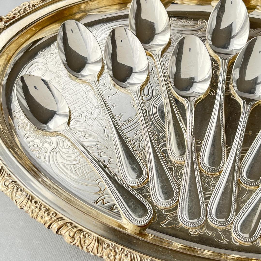 【英国】 パール ティースプーン 12本　エレガントな真珠モチーフ