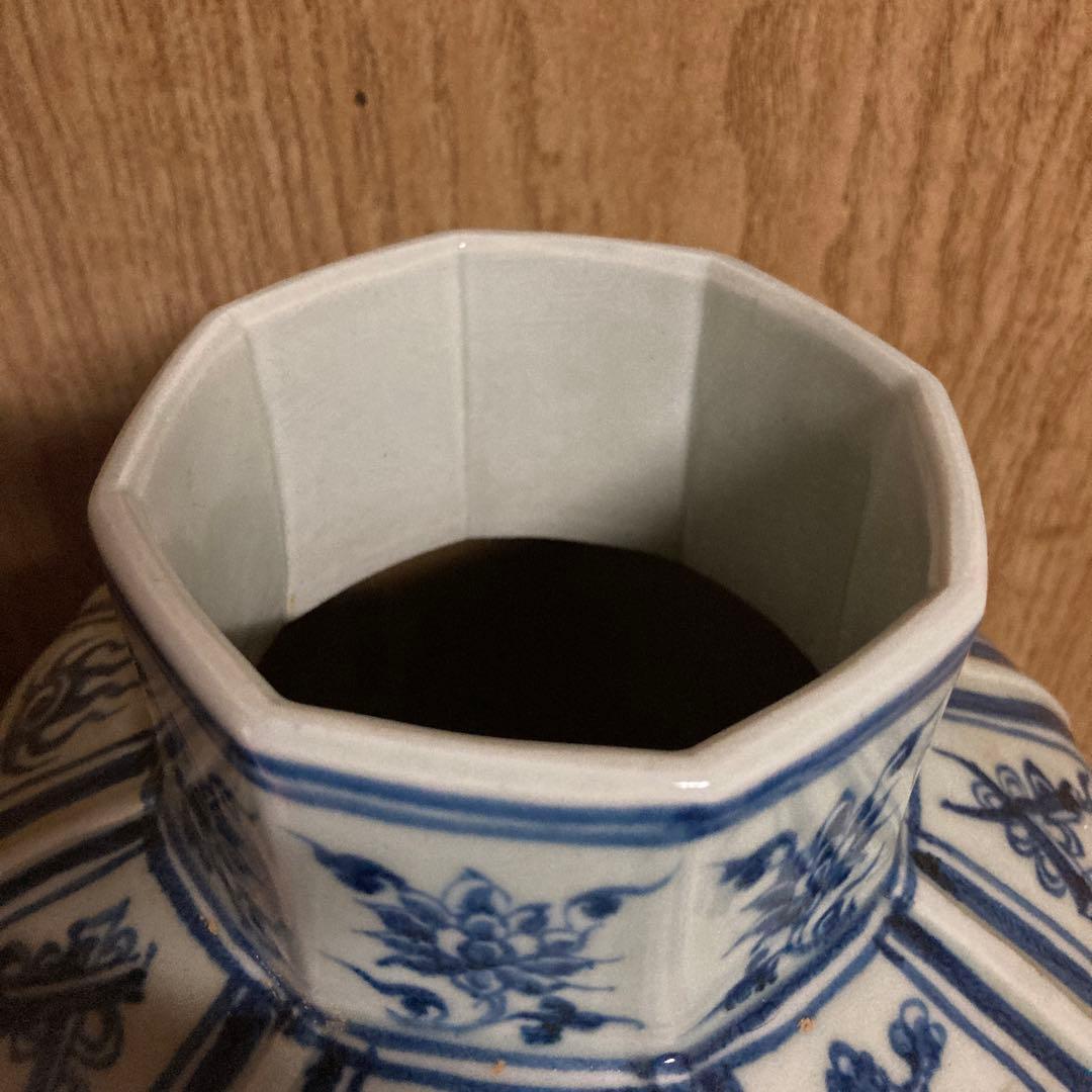 中国　染付　面取瓶　龍鳳花之図