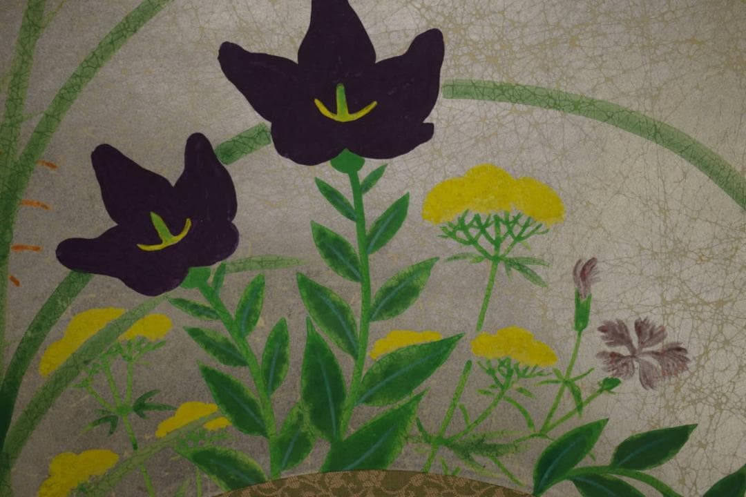 真作/祥二郎/秋草之図/扇面/桐共箱太巻箱付/布袋屋掛軸HI-775