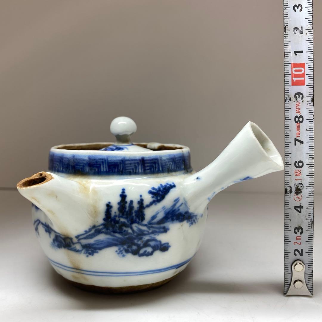 専用青木木米　青花山水画急須取手に銘　　幅約12㎝　東Y7-0116☆2Fトトオ