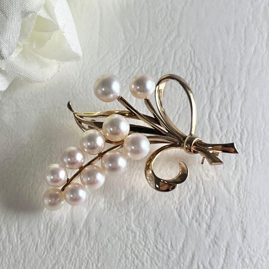 ☆美品☆ミキモト　K14 パール　ブローチ　花束デザイン　皇室御用達ブランド