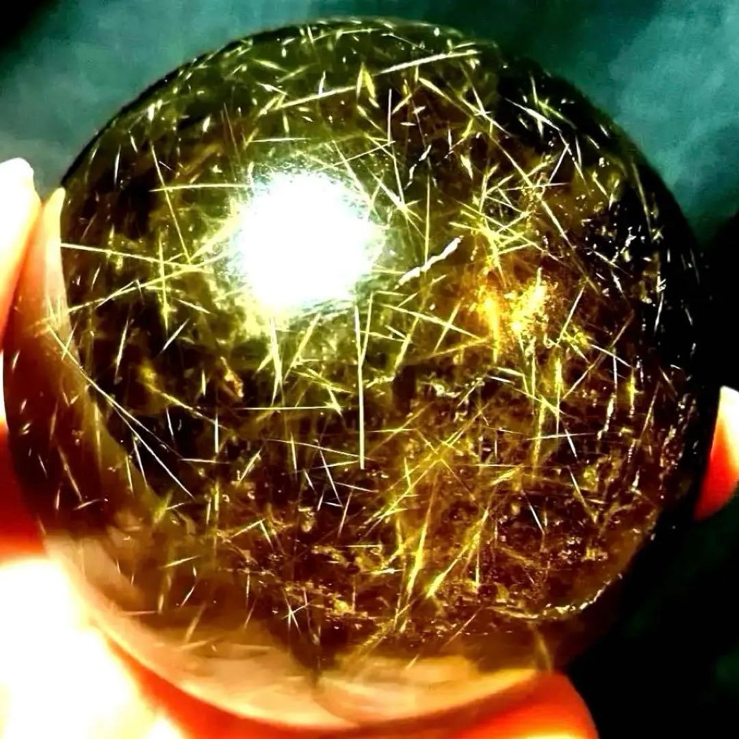 超大玉　63mm ゴールドルチルクォーツ　丸玉　スフィア　金針水晶
