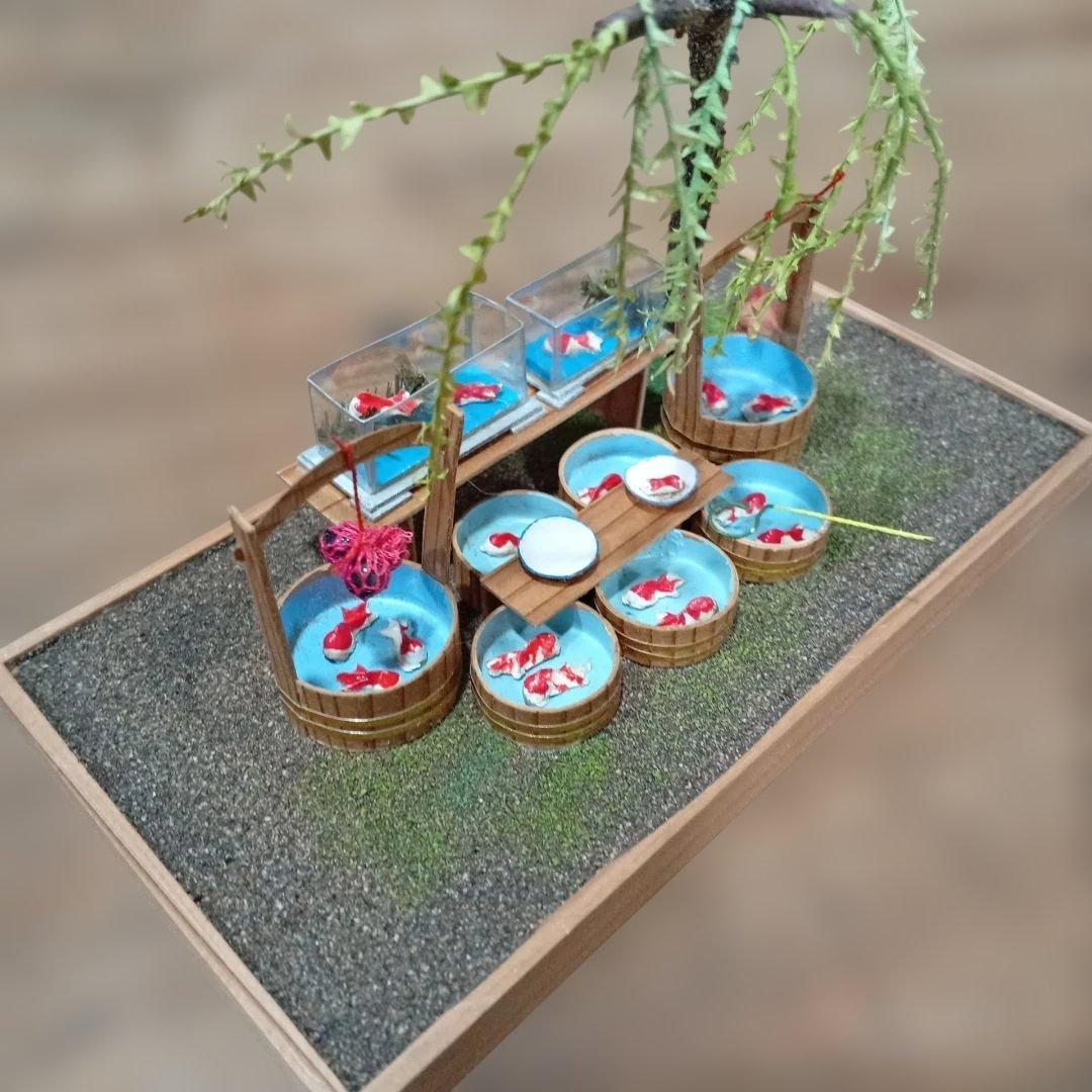 年代物 江戸趣味小玩具　浅草 助六 ミニチュア　 金魚屋　金魚掬い 作家